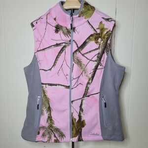 Cabelas Pink Gray Camo Fleece Zip Up Vest
